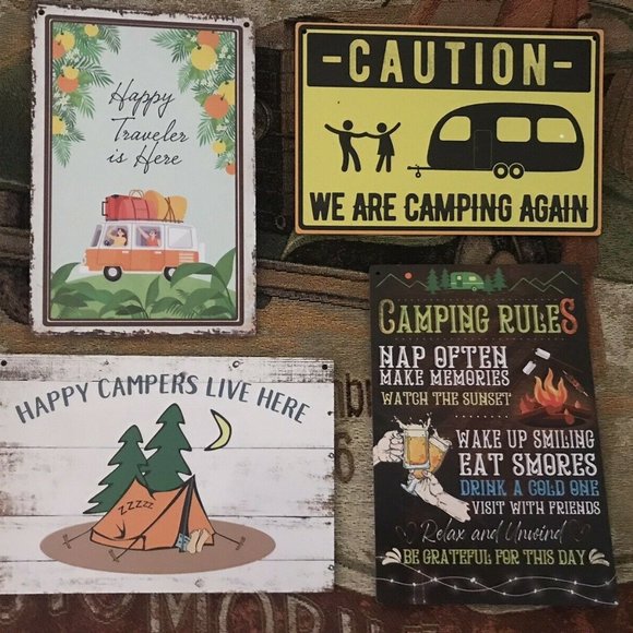 Lot Of 4 Camping Campground Signs RV Trailer Rules Wooden NEW - Picture 1 of 7